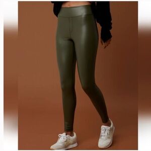 New Aerie Offline Real Luxe Faux Leather High-Waisted Leggings Dark Olive Medium